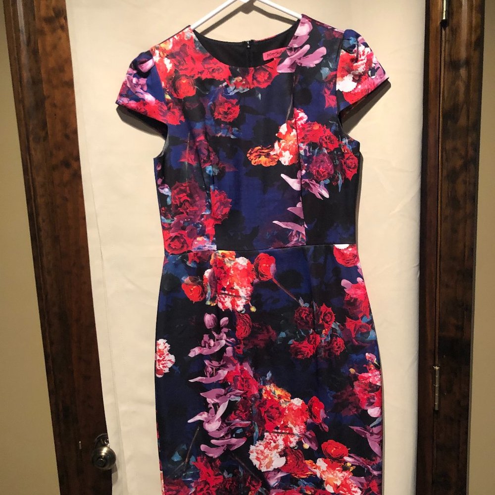 Betsey Johnson Floral Knee Length Knit Sheath Dress ~ Size 6